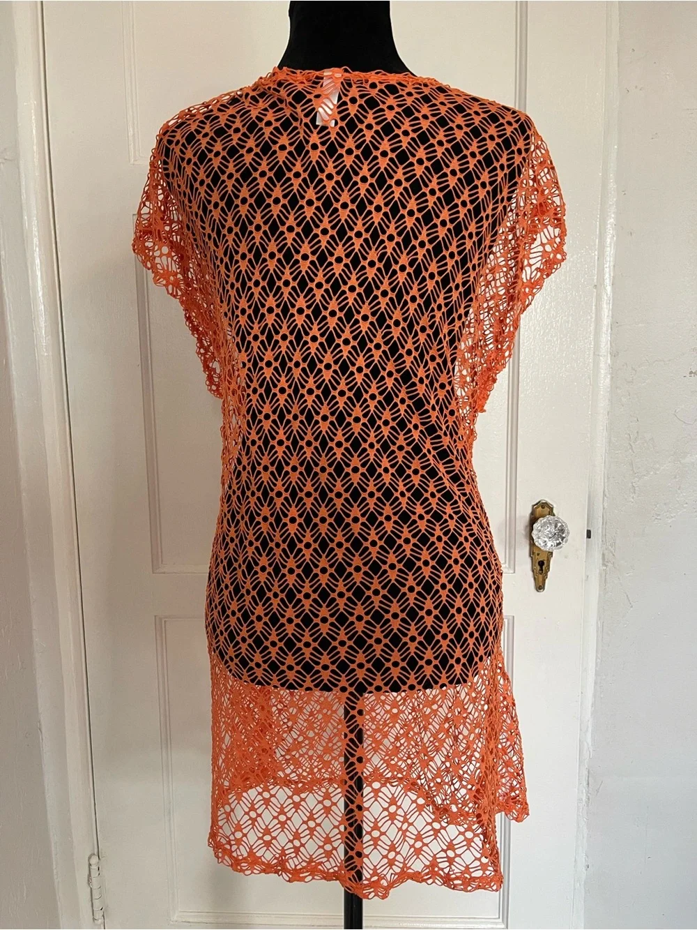 Orange mesh bathing suit cover up dress